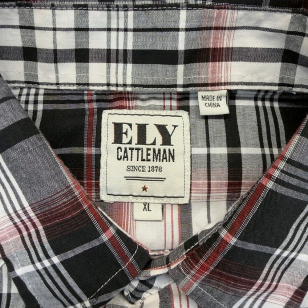 Ely Cattleman Mens XL Western Pearl Snap Shirt Red Black Plaid Cowboy Rodeo - Picture 4 of 7